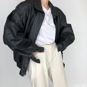 Vintage Oversized Boxy Black Leather Jacket